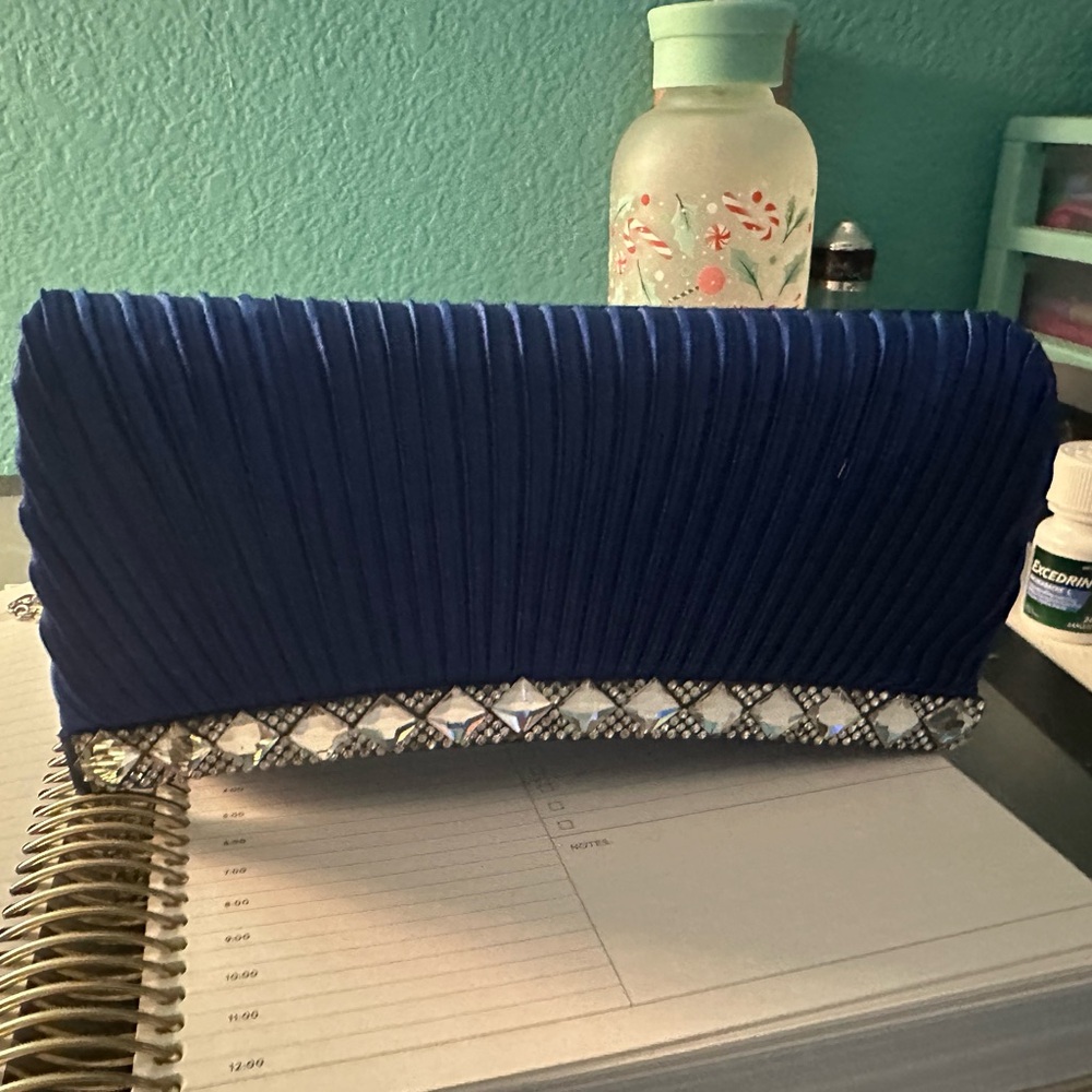 Elegant Blue Clutch with Silver Accents